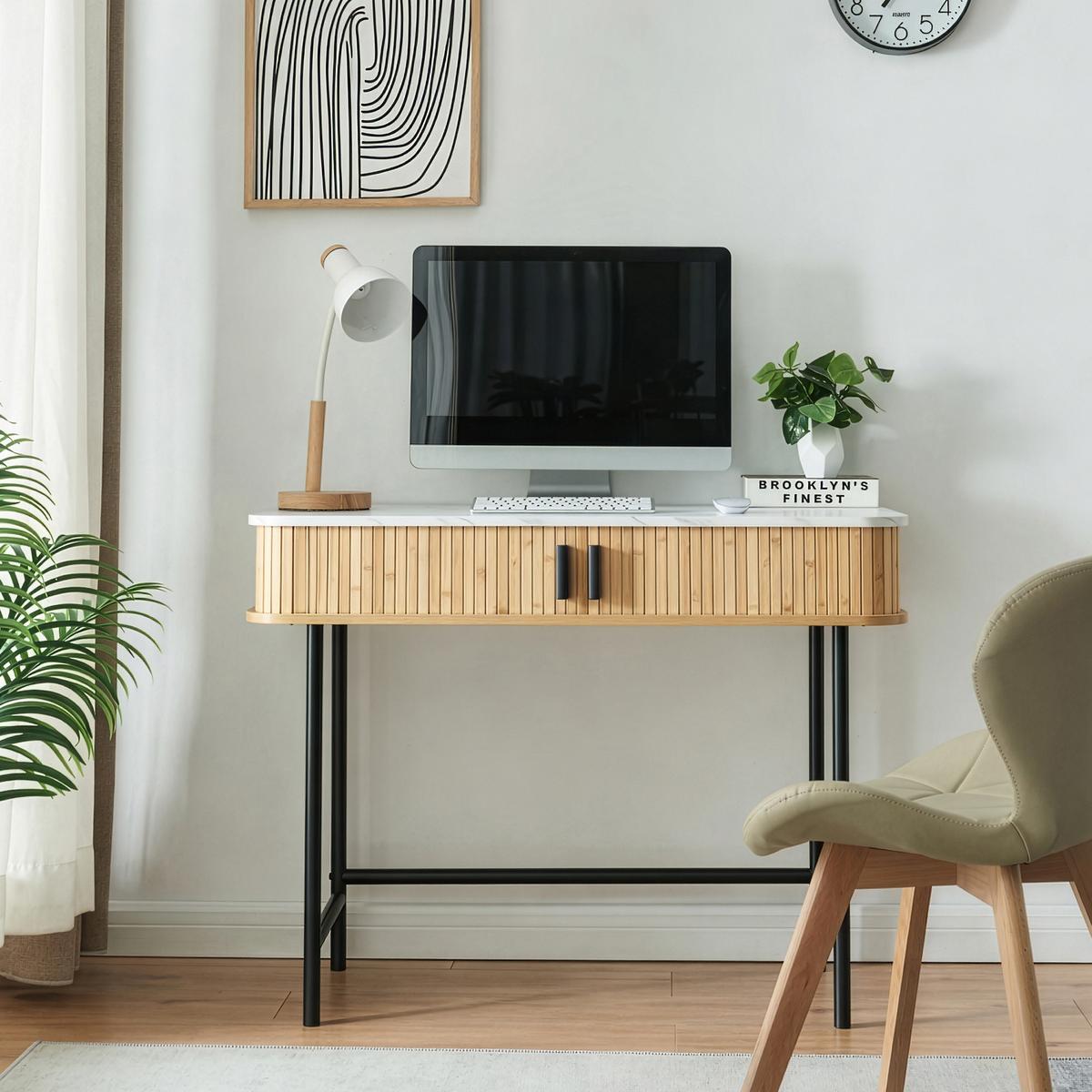 KONSOLENTISCH Tvedestrand - Schwarz/Weiß, Holzwerkstoff/Metall (50/100/76cm) - [en.casa]