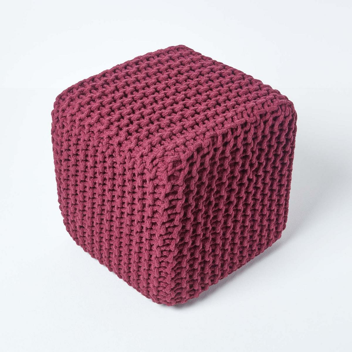 STRICK-POUF weinrot, Sitzwürfel 35/35/35 cm - Weinrot, Textil (35/35/35cm) - Homescapes