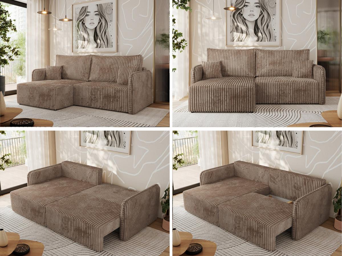 ECKSCHLAFSOFA MESTO L Braun Cord - links - Schwarz/Braun, Kunststoff/Textil (227/147cm) - MKS