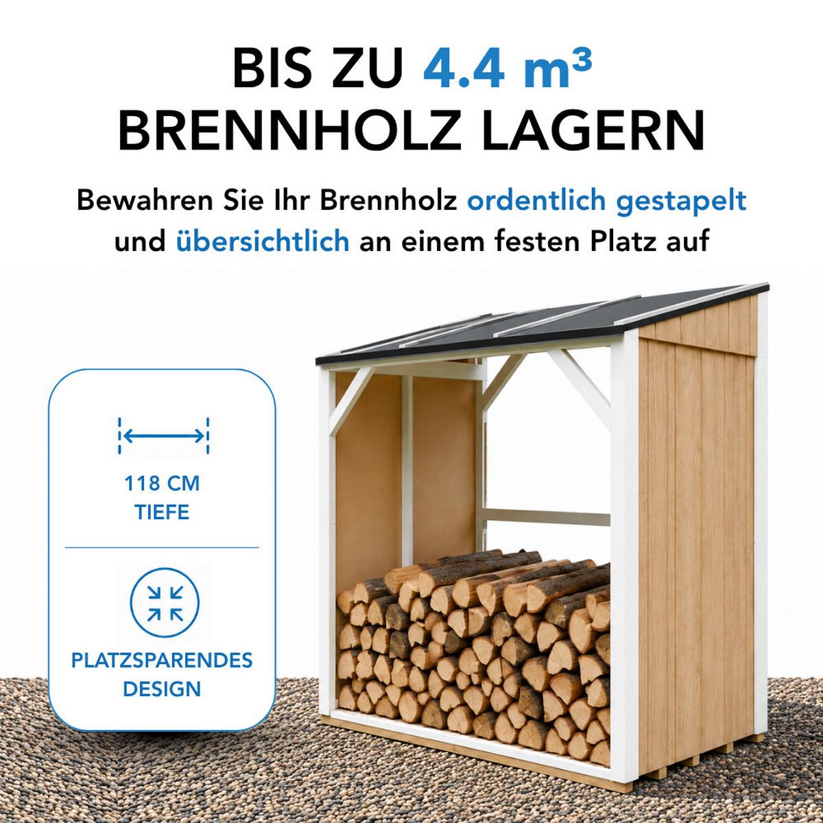 BRENNHOLZLAGER 2,54 m², Kaminholzunterstand mit ~4,4 m³ Lagerkapazität - Hellgrau, Holz (118/220/215cm) - Timbela