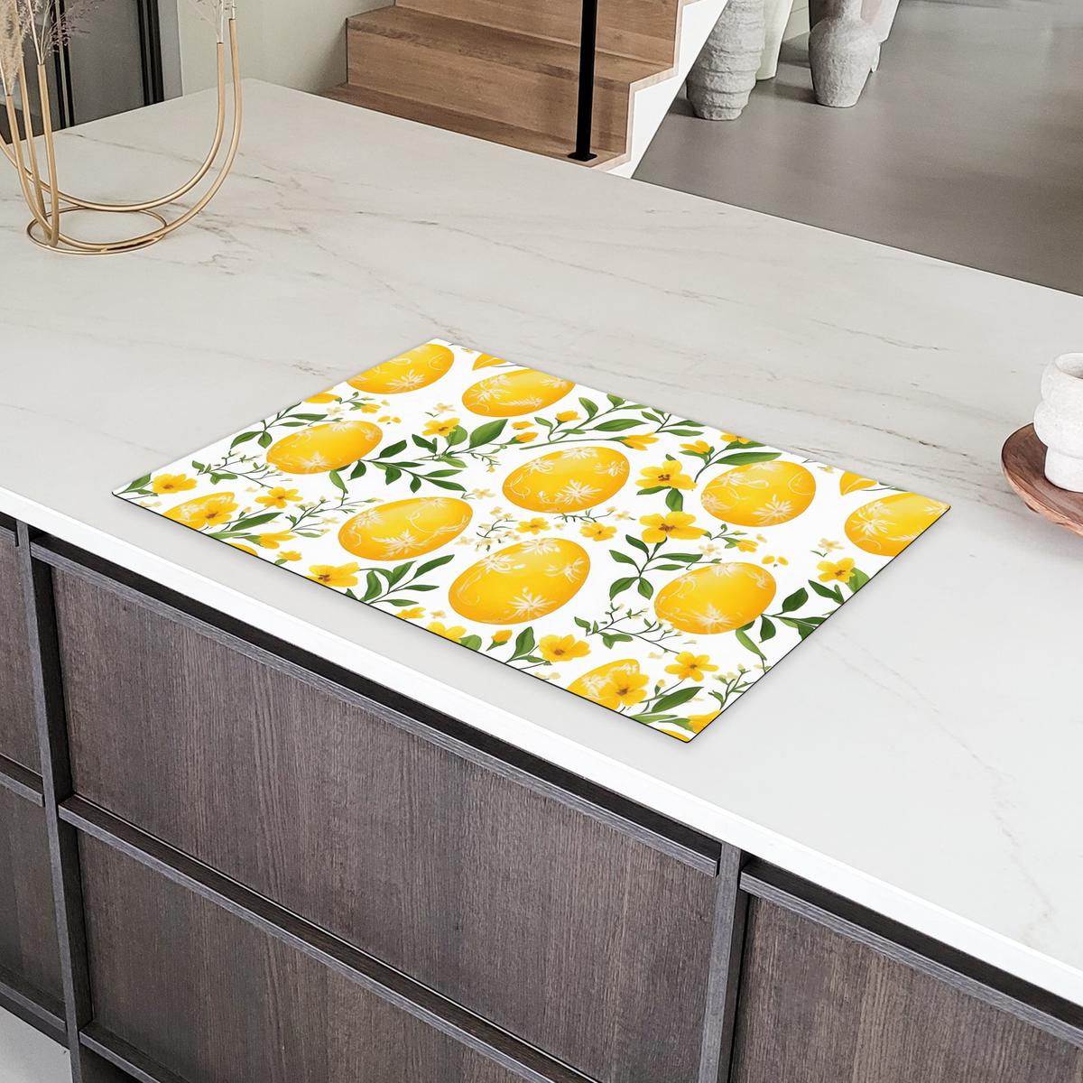 HERDABDECKPLATTE Blumen - Ostereier - Gelb Ceranfeldabdeckung 80x52 cm - Gelb, Kunststoff (80/52/0.2cm) - MuchoWow