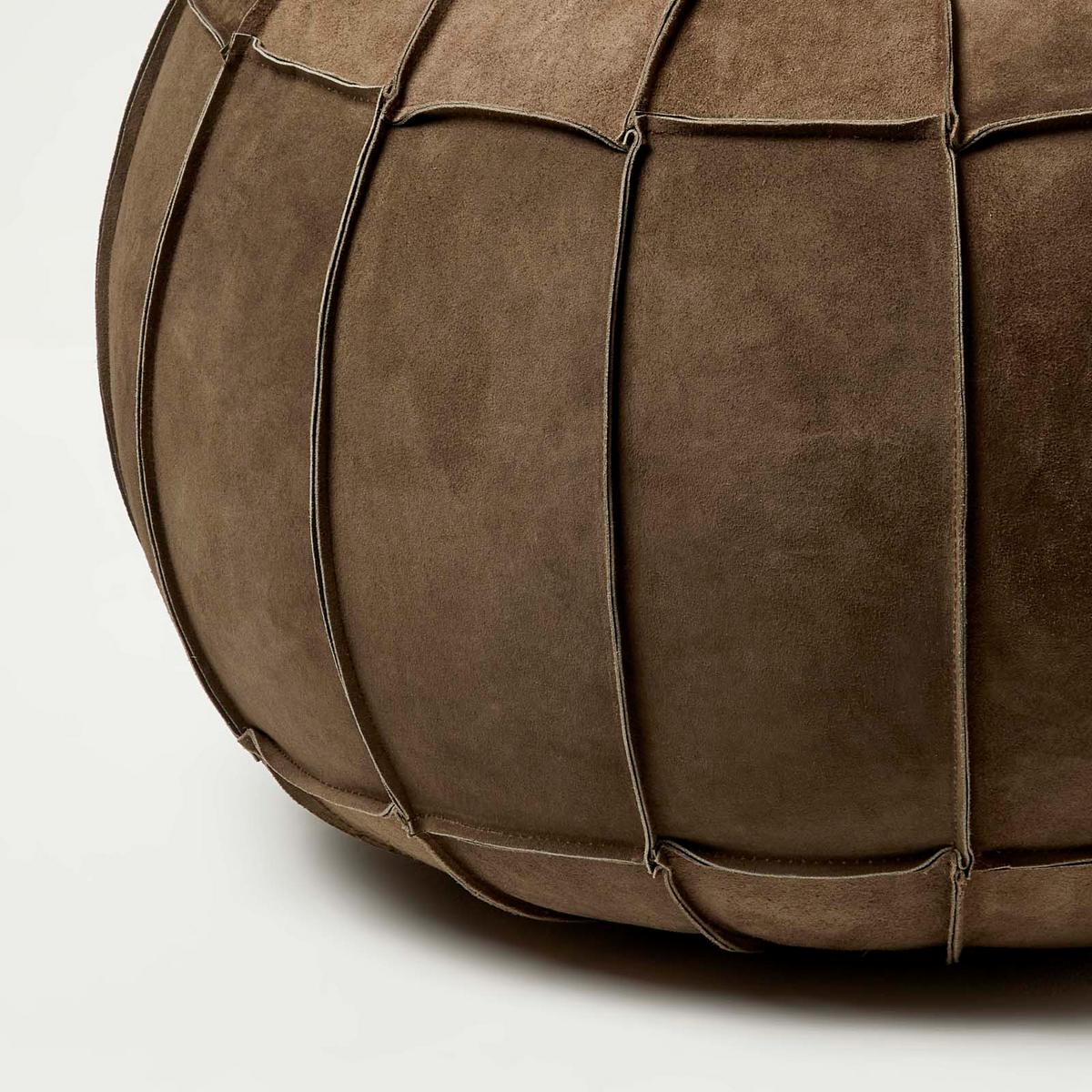 SITZPOUF rund aus Leder, 50/50/40 cm - Braun, Leder (50/40/50cm) - Homescapes