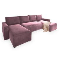 WOHNLANDSCHAFT DENI Lila Velours-Stoff mit Schlaffunktion - Lila/Grau, Holz/Kunststoff (295/85/140cm) - MASSENO