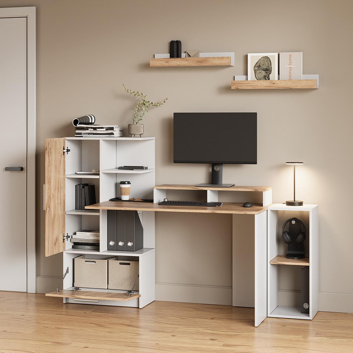 BÜCHERREGAL Lorena Weiß/Goldkraft Eiche mit 2 Fächern - Honigeiche/Weiß, Holzwerkstoff (30/74/30cm) - Livinity®