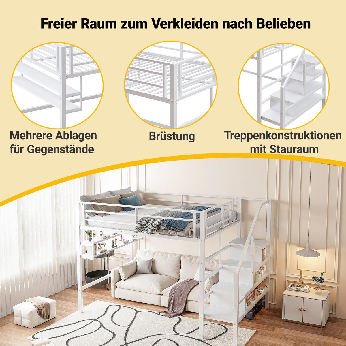 HOCHBETT Weiß 255/145/160 cm - Weiß, Metall - Urban Meuble
