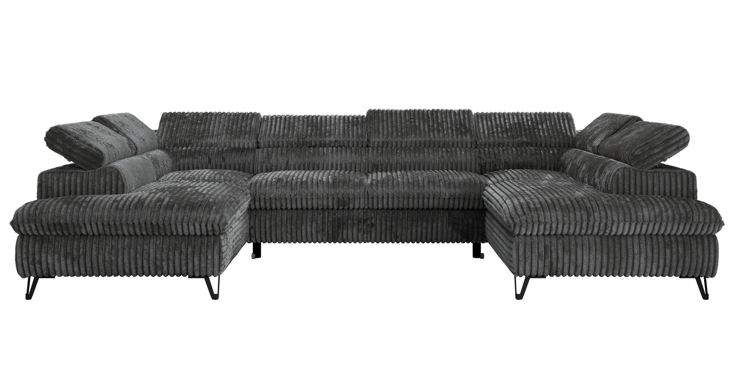 WOHNLANDSCHAFT PABLO U Cord Grau - Dunkelgrau/Schwarz, Textil/Metall (346/76/208cm) - MKS