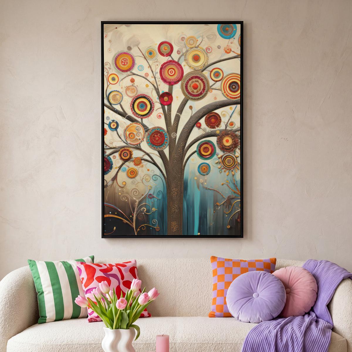 LEINWAND Bilder mit Rahmen - Baum - Baum des Lebens - Farbe - 90x140 - Braun, Textil (90/140cm) - MuchoWow