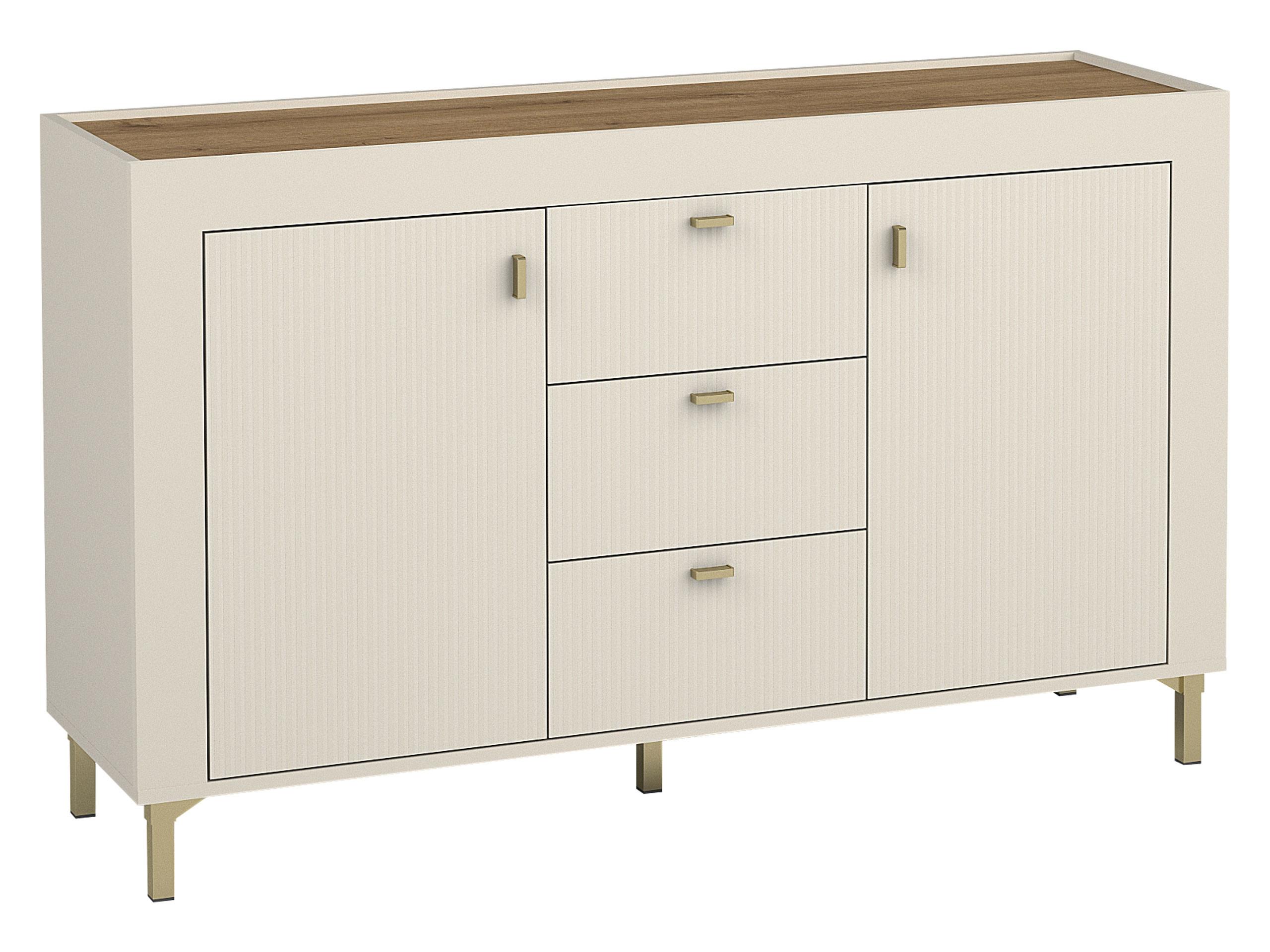KOMMODE Mossa 2D3S MO06 - Kaschmir/Goldfarben, Holzwerkstoff/Kunststoff (138/84/40cm) - MIRJAN24