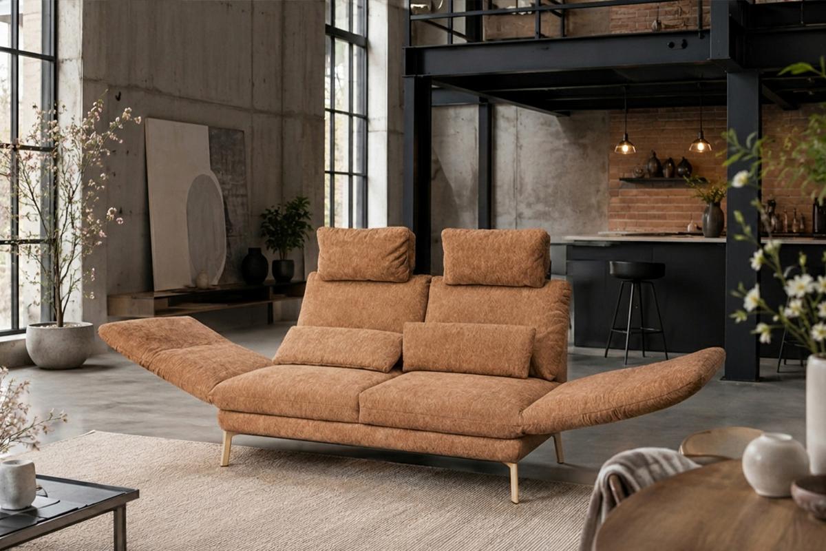 SOFA HOLLY Braun Flachgewebe - Braun, Textil/Metall (176/90/92cm) - KAWOLA