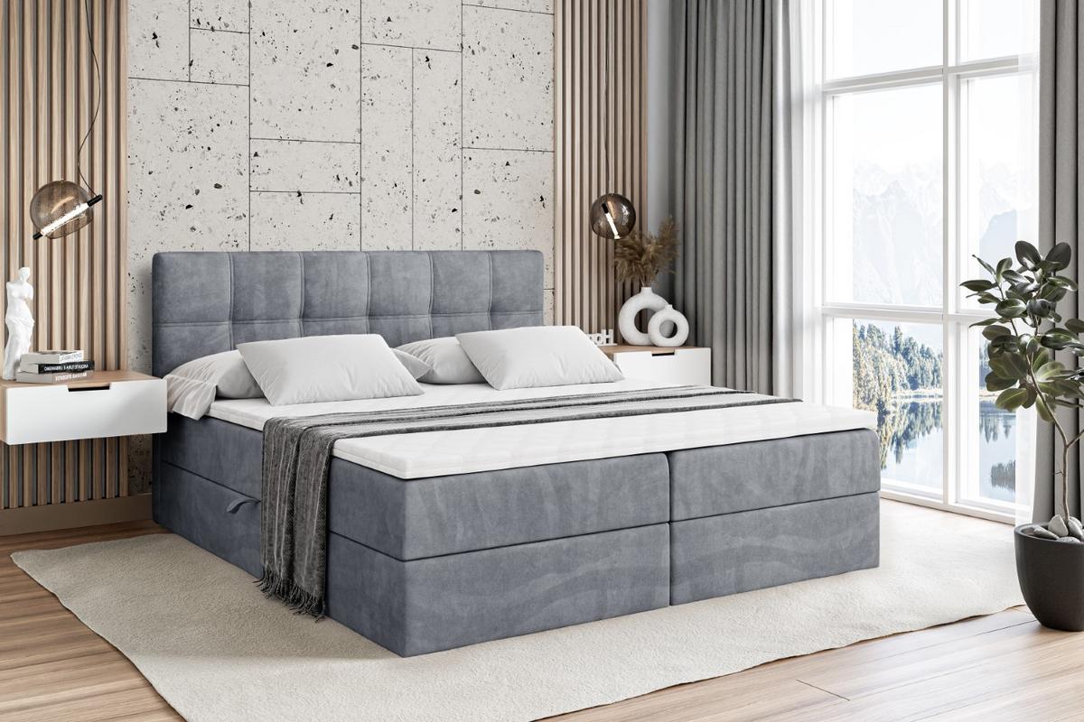 BOXBETT mit Matratze H4 und Lattenrost - MARCE - 120 x 200 cm - Grau - Hellgrau, Holzwerkstoff (120/200cm) - ALTDECOR