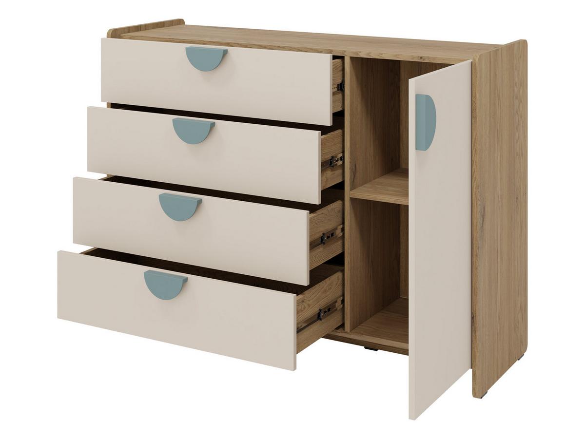 KINDERKOMMODE Lexi 1D4S 09 - Blau/Eichefarben, Holzwerkstoff/Kunststoff (124/91/40cm) - MIRJAN24