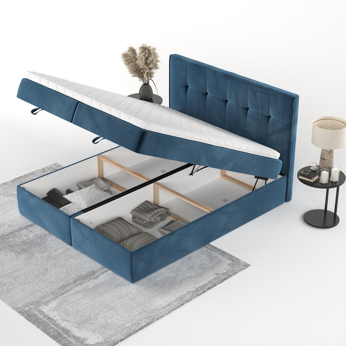 BOXBETT Tivra 160/200 cm Dunkelblau im Kronos Stoff - Schwarz/Dunkelblau, Holz/Holzwerkstoff (160/200cm) - AltaBeds