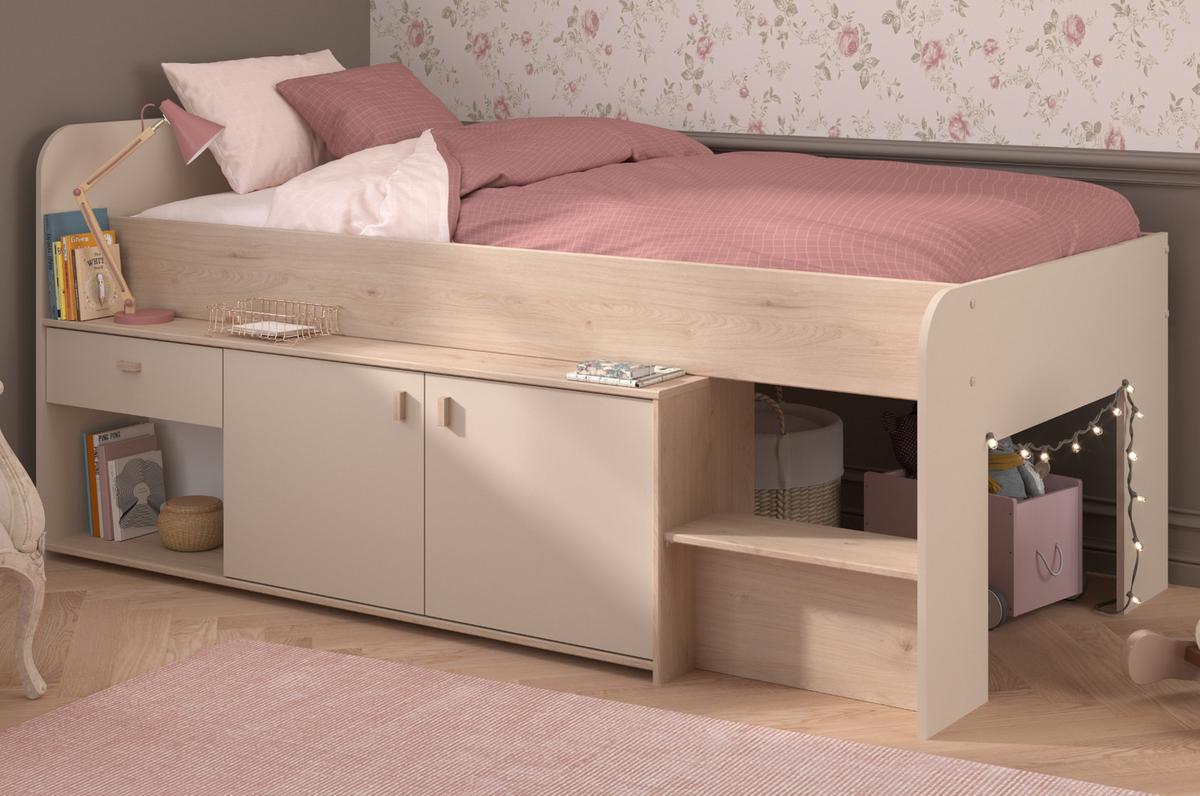 HOCHBETT Kaschmir, Jackson Eiche, Stauraumbett Bett 90 x 200 cm - Kaschmir/Eichefarben, Holzwerkstoff/Kunststoff (90/200cm) - Parisot Meuble