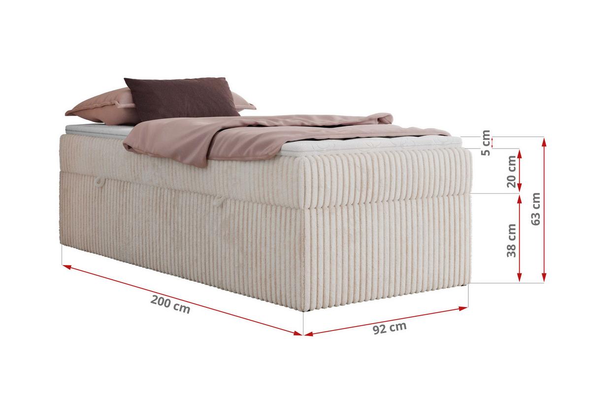 BOXBETT ZERO 90/200 - Beige Cord - H3 - Topper Visco - Beige, Textil (90/200cm) - MKS