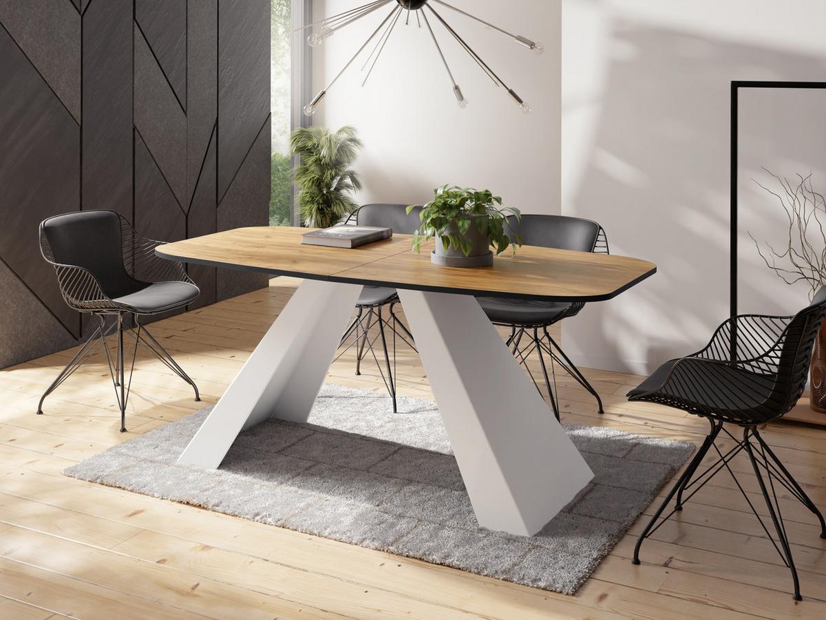 ESSTISCH Monte Weiß rechteckig ausziehbar, Craft Eiche 160-200/80/76 cm - Eiche Wotan/Weiß, Holzwerkstoff/Metall (80/198/76cm) - WFL GROUP