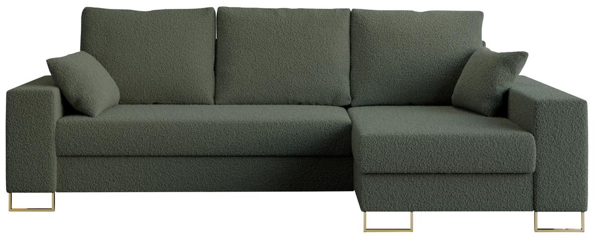 ECKSOFA Dorian Boucle Grün - Goldfarben/Grün, Textil/Metall (242/138cm) - MKS