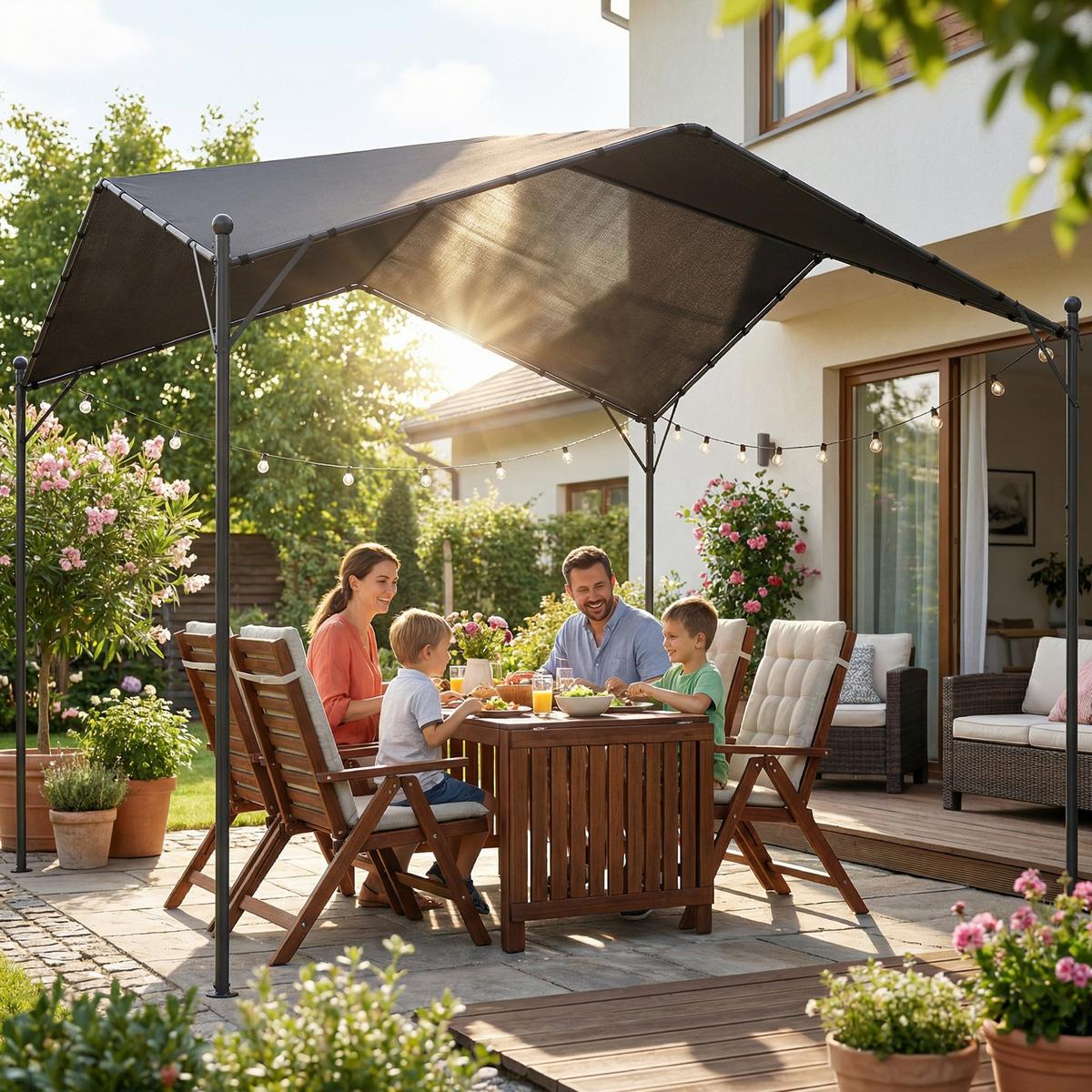 PERGOLA Metall Polyester Dunkelgrau 3/3 m - Dunkelgrau, Textil/Metall (300/280/300cm) - Outsunny