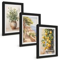 BILDER SET 3er Set - 20x30 cm Schwarzer Rahmen - Blumen in einer Vase, ein Meer aus Zitronen - Schwarz, Kunststoff (20/30cm) - TULUP