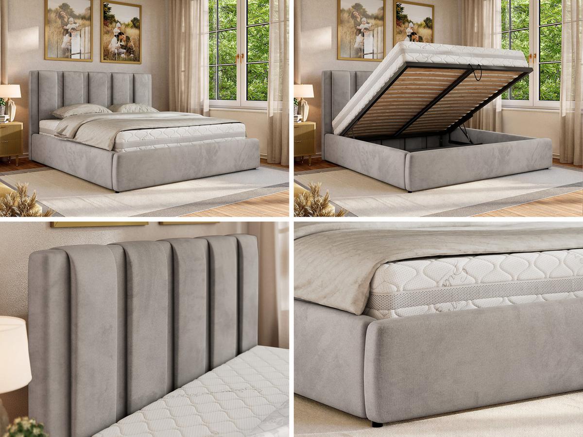 POLSTERBETT SAVINO CLASSIC 160/200 - Hellgrau Velvet - Multipocket-Matratze - Hellgrau, Textil (160/200cm) - MKS