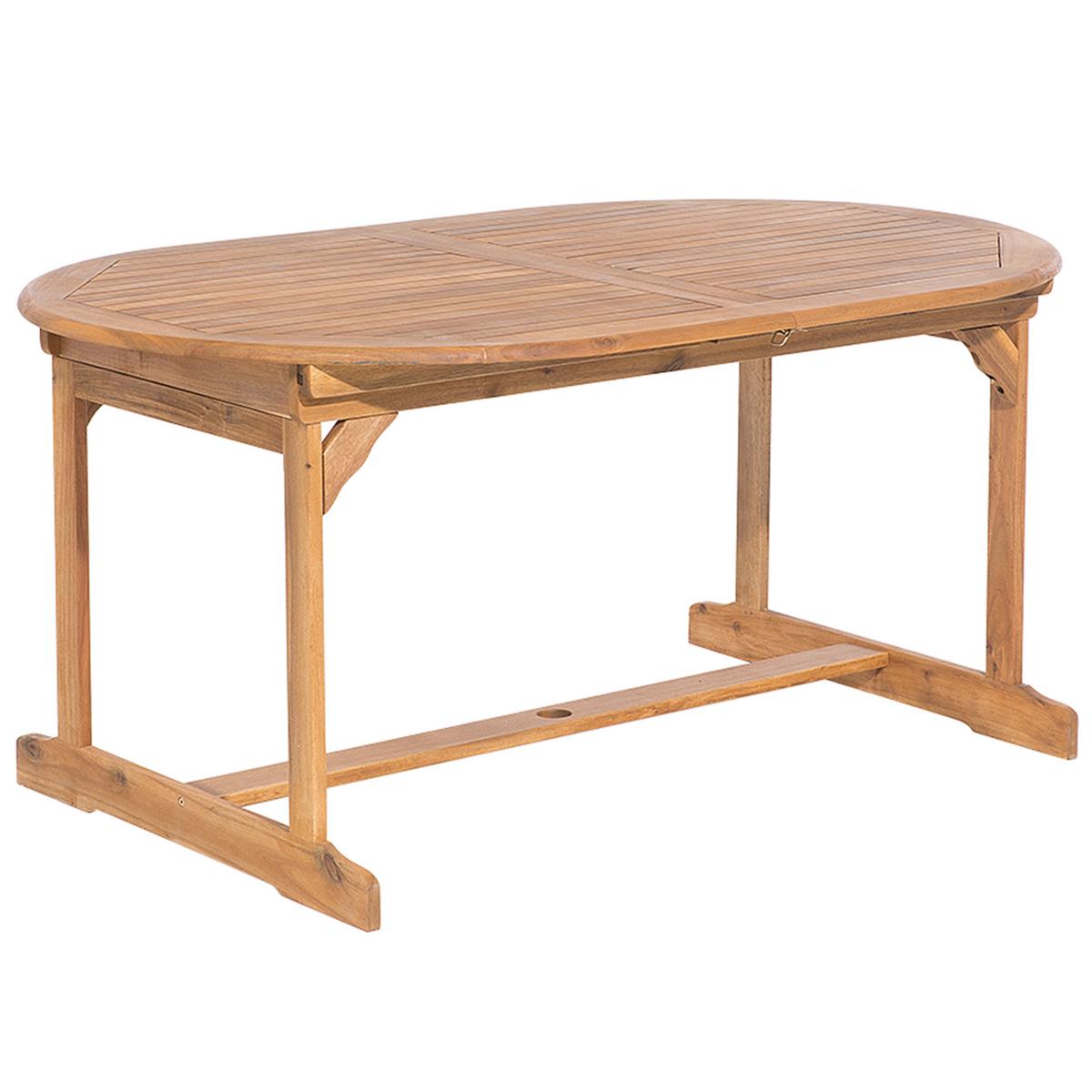 GARTENMÖBEL SET 6-Sitzer mit Sonnenschirm Akazienholz hellbraun Maui - Hellbraun/Beige, Holz - Beliani