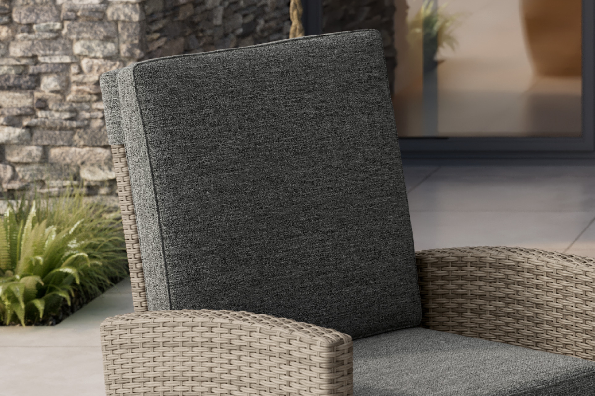 Gartenset Grau inkl. Kissen Rattangeflecht