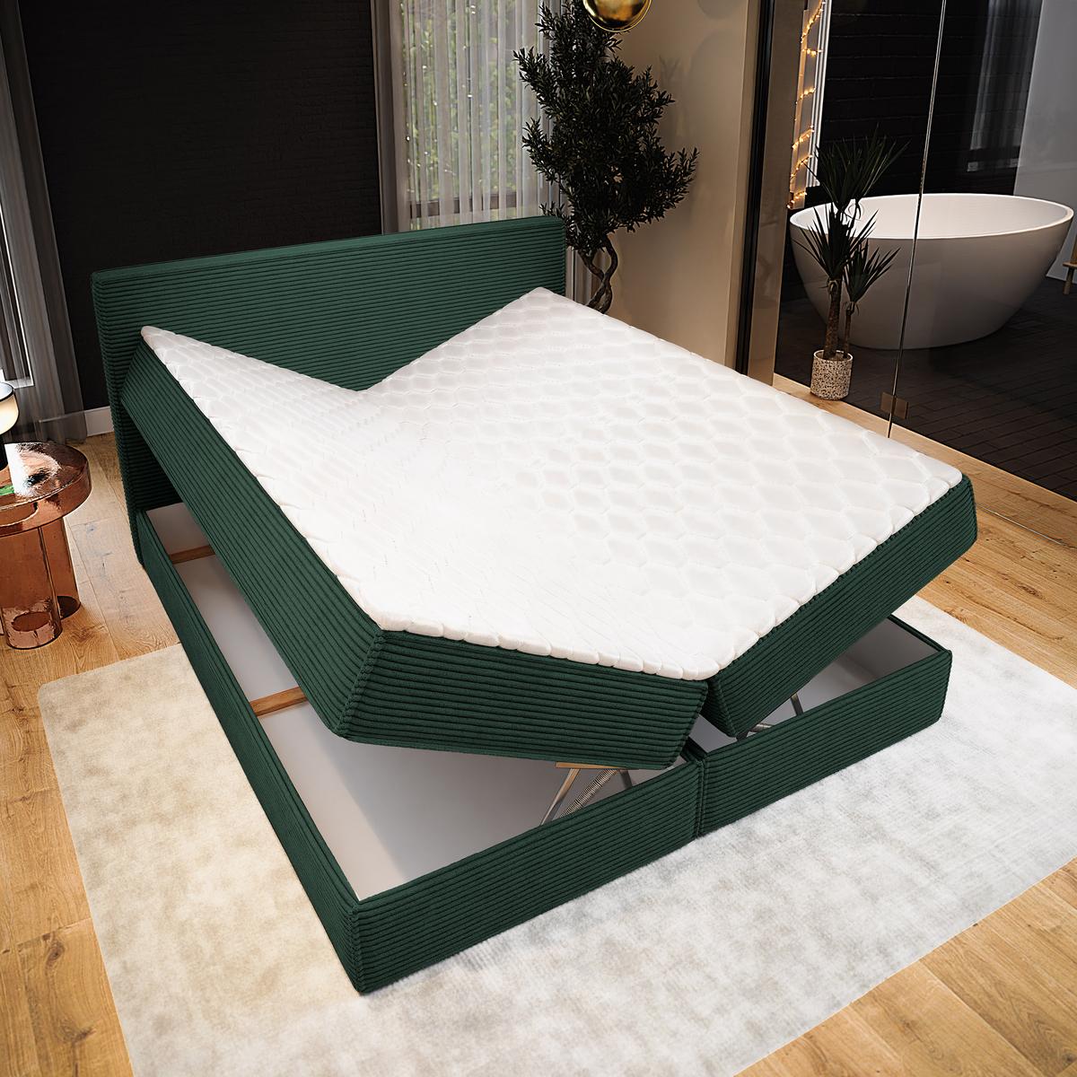BOXBETT PELLIO 180x200 cm mit Matratze und Topper - Grün - Grün, Holz (180/200cm) - MASSENO
