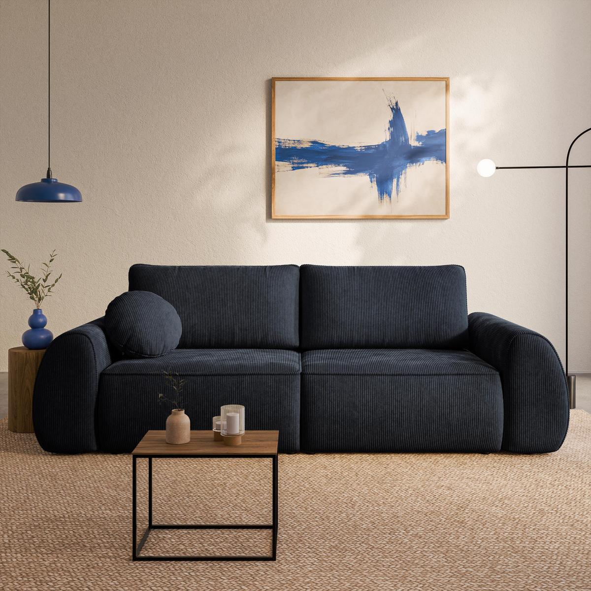 BETTSOFA ZEFEO Schwarz Kordstoff mit Schlaffunktion - Schwarz, Textil (264/96/106cm) - MASSENO