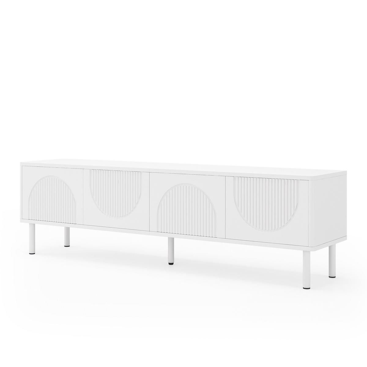 TV-LOWBOARD in Mattweiß mit 3D-Relief, mit 4 Fächern und Kabelmanagement - Weiß, Holzwerkstoff (180/52/40cm) - Urban Meuble