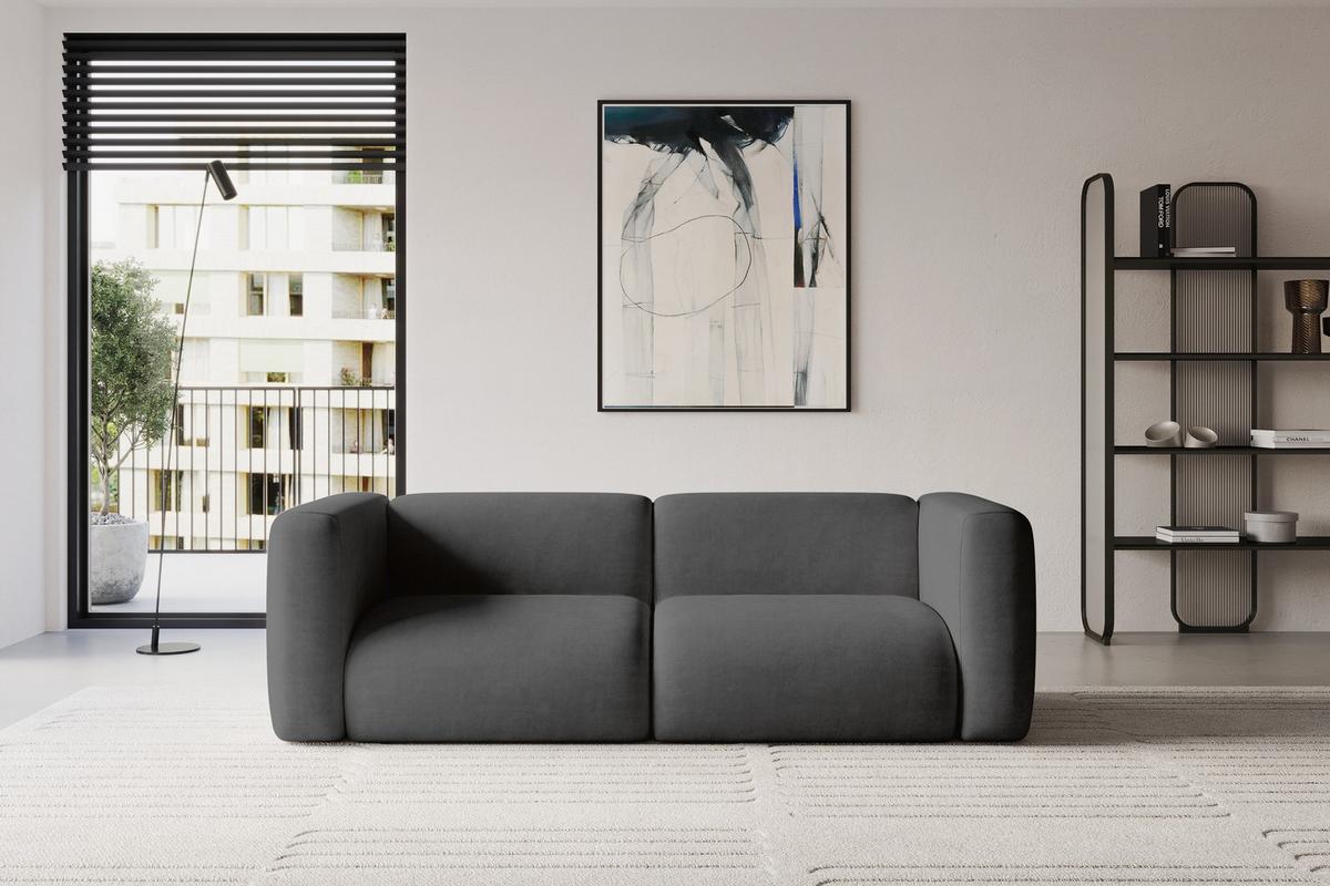 MODULARES Sofa 2-SITZER MIRA-S1 228x89x70 Dunkelgrau cm Velours - Dunkelgrau/Schwarz, Holzwerkstoff/Kunststoff (228/70/89cm) - ALTDECOR