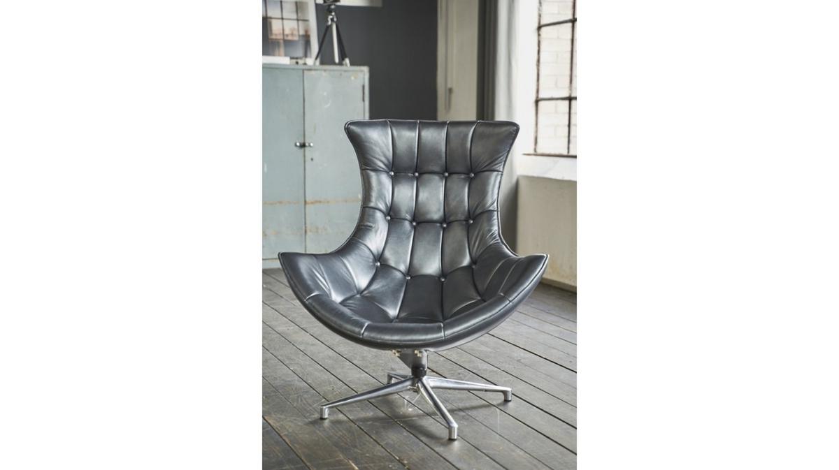DREHSESSEL SKIO Silbergrau Leder - Silberfarben, Leder (87/99/89cm) - KAWOLA