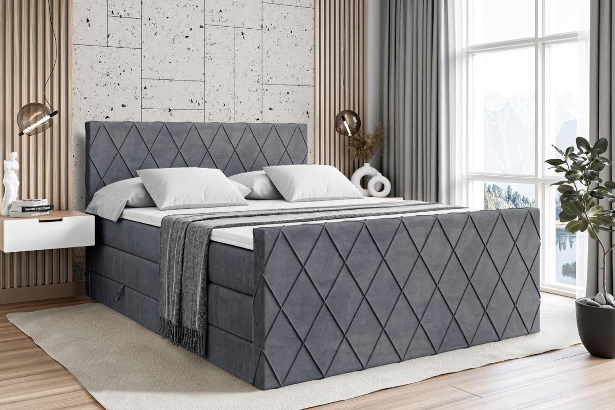 BOXSPRINGBETT LEPARO-Z KING - 160 x 200 - H3/H4 - Dunkelgrau - Dunkelgrau, Holzwerkstoff (160/200cm) - ALTDECOR