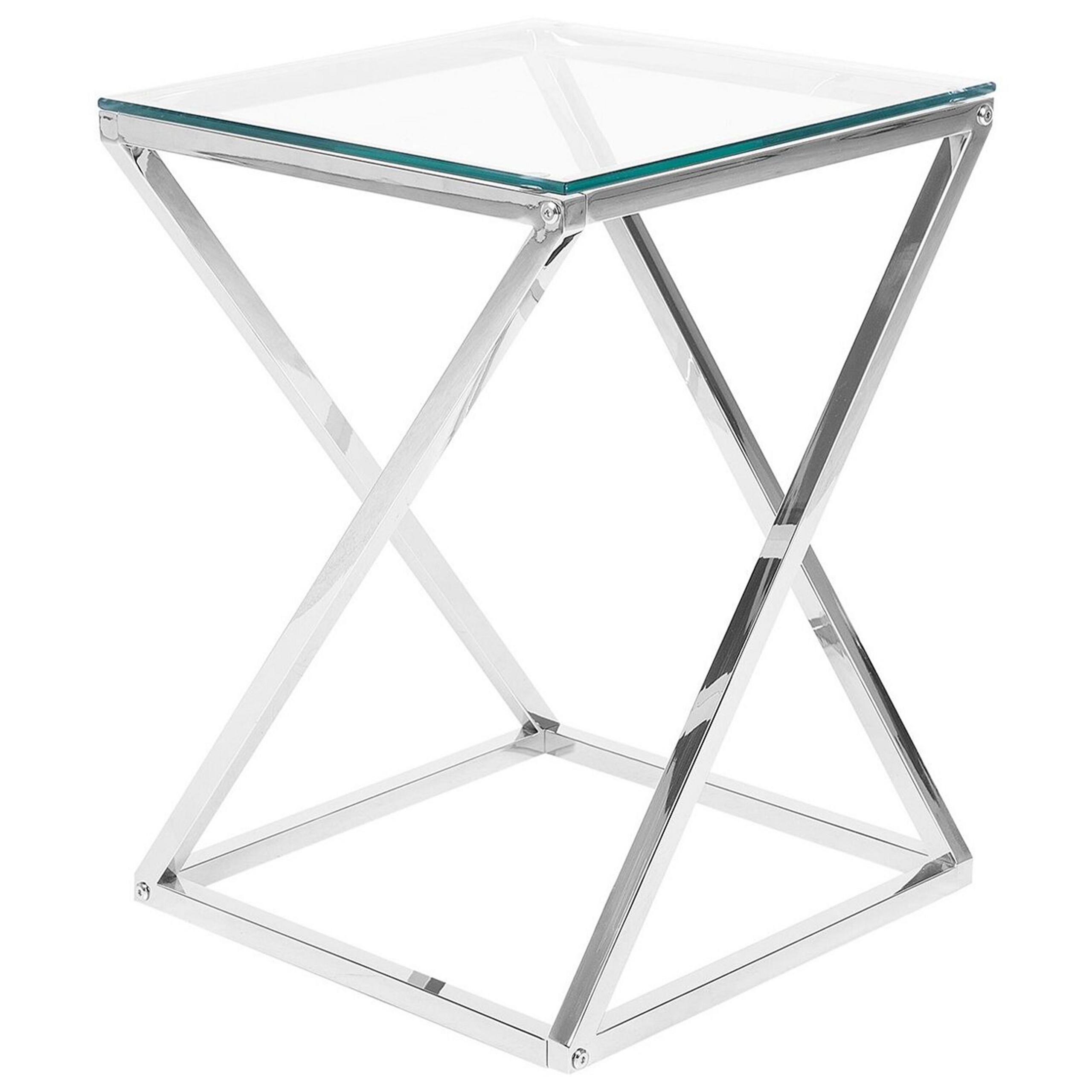 BEISTELLTISCH Glas Silber Beverly - Silberfarben, Glas (40/40/55cm) - Beliani