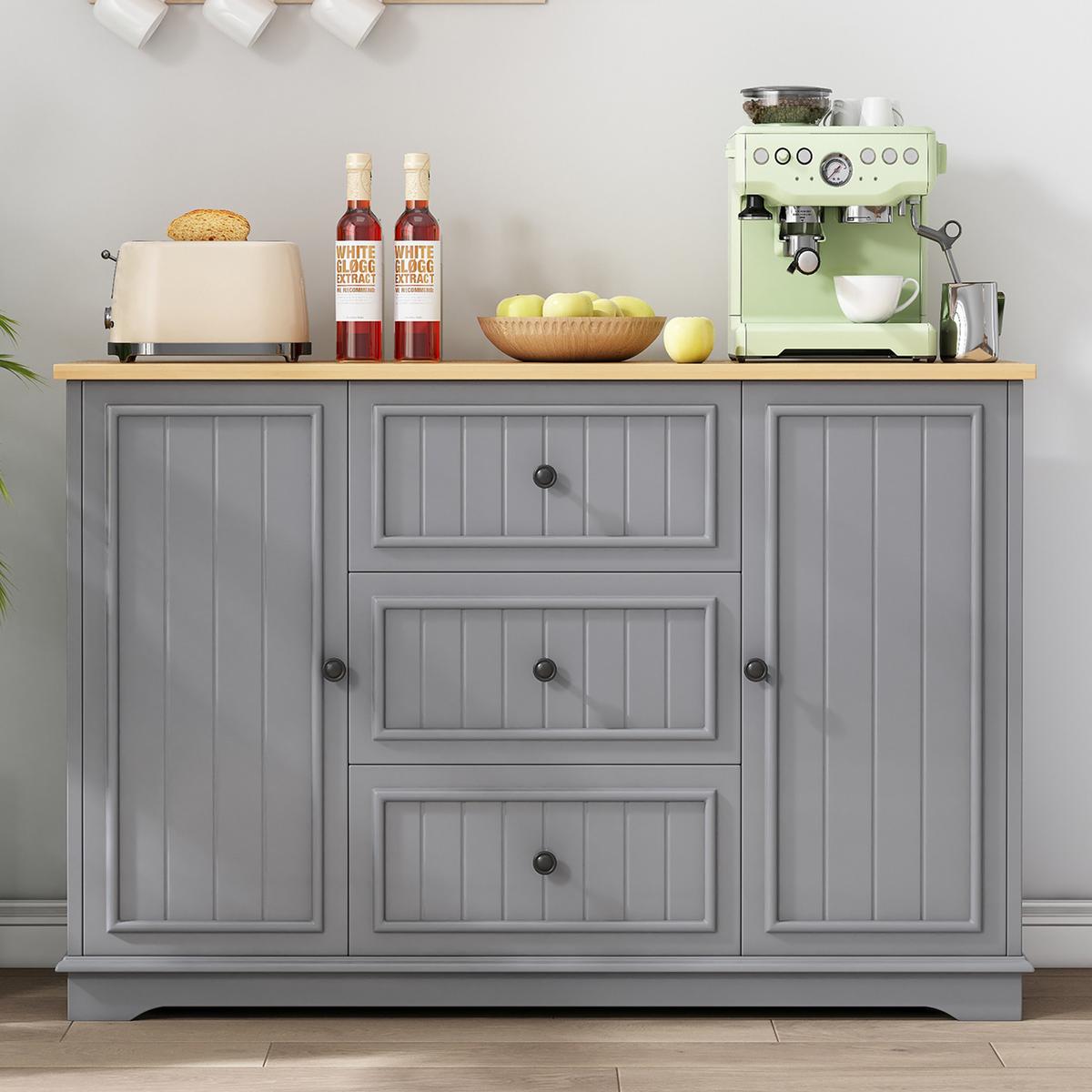 SIDEBOARD mit 3 schubladen & kühlschrank-türen - Grau, Holzwerkstoff (126/86/40cm) - Urban Meuble