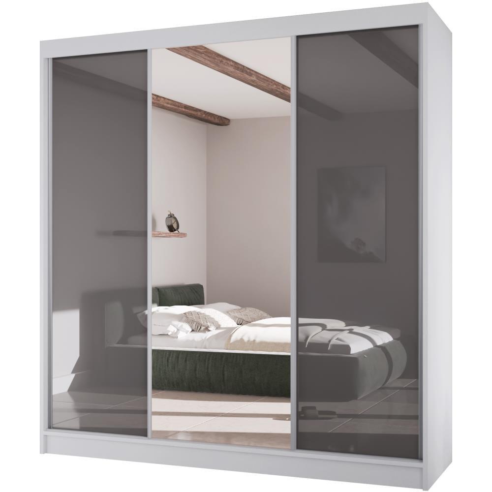 SCHWEBETÜRENSCHRANK Velis II 200/61/215 weiß+graphit - Graphitfarben/Weiß, Holzwerkstoff (200/215/61cm) - Beautysofa