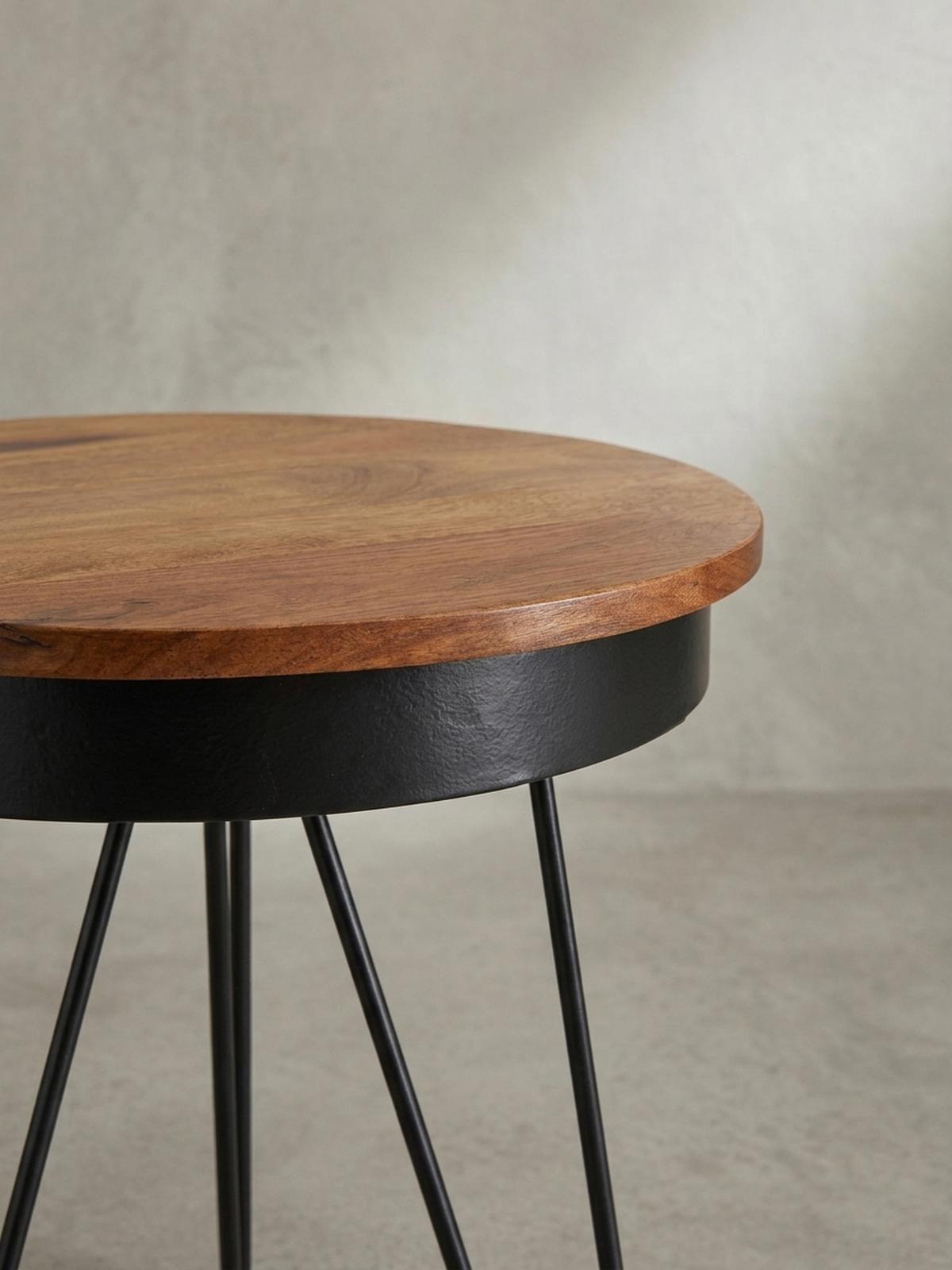 BEISTELLTISCH – Massivholz Metall stabil Industrial - Schwarz/Braun, Holz/Metall (43/43/45cm) - KADIMA DESIGN