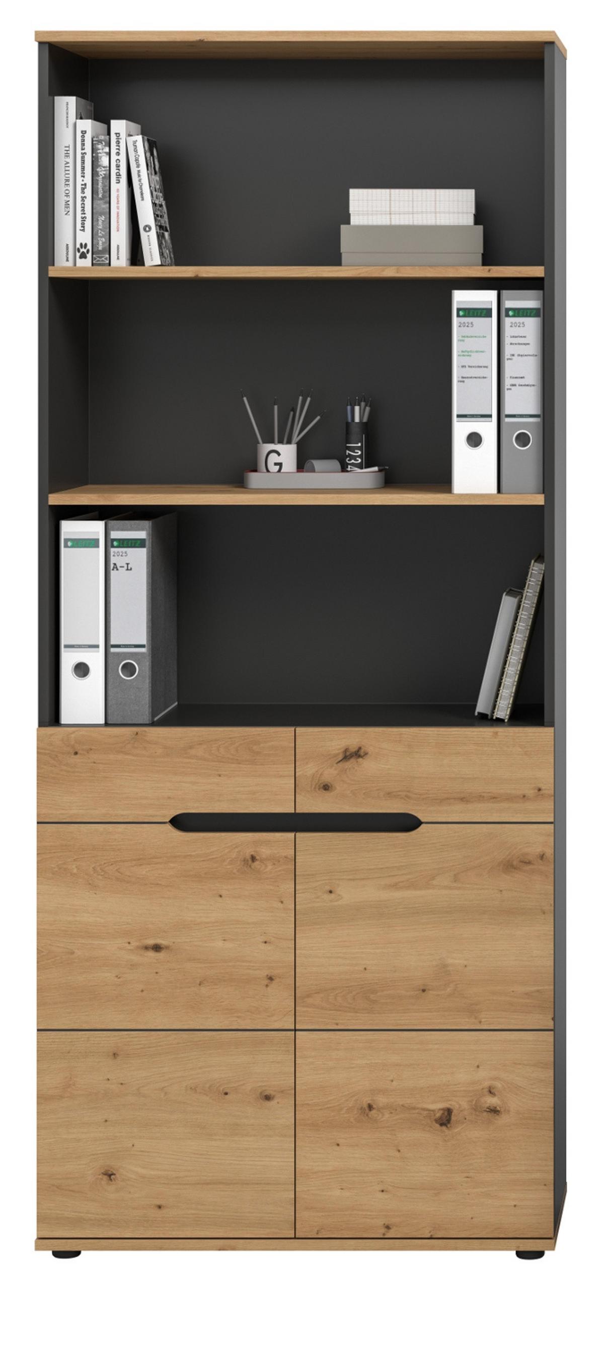 AKTENSCHRANK Eiche Artisan, Grau 80 x 190 cm, Büroschrank mit Soft-Close - Schwarz/Eiche Artisan, Holzwerkstoff/Kunststoff (80/190/37cm) - Inn.Furn