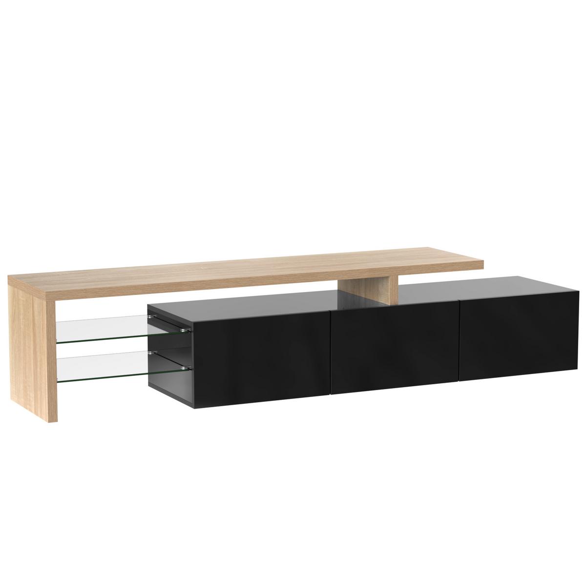 LOWBOARD mit LED-Beleuchtung, 3 Schubladen und Offene Fächer - Schwarz, Glas/Holzwerkstoff (197/42/39cm) - Urban Meuble