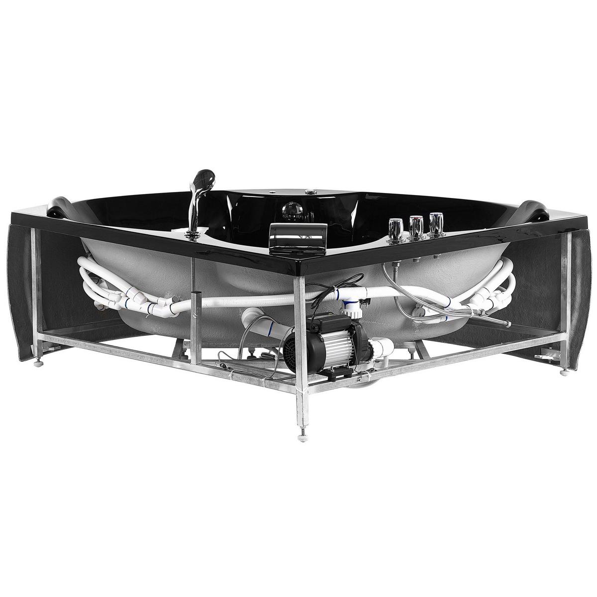 WHIRLPOOL-BADEWANNE mit LED 150x205x56 cm schwarz Senado - Schwarz, Kunststoff (150/56/205cm) - Beliani