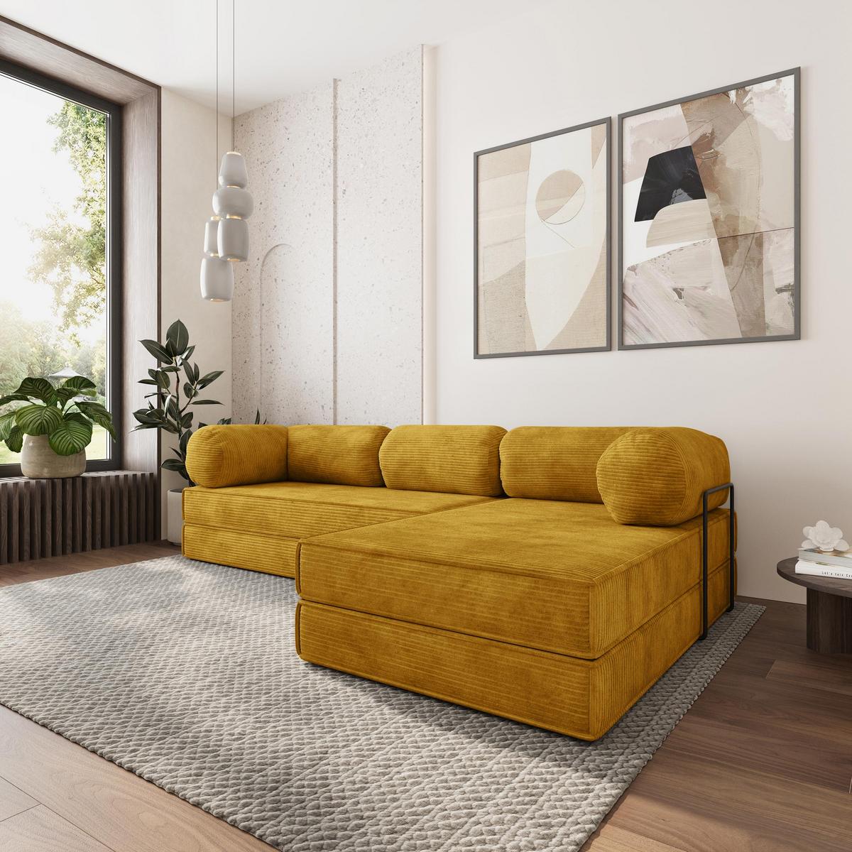 ECKSOFA ETERA modulares Boneless Sofa mit Schlaffunktion Gelb Kordstoff - Gelb, Textil (270/160cm) - MASSENO