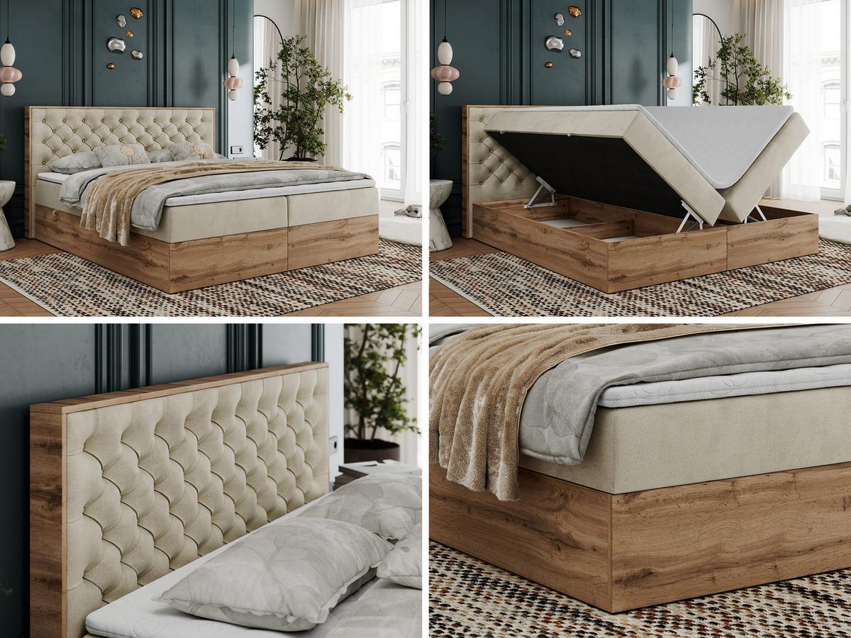 BOXBETT ALBERO 3 - 120/200 Beige Velvet - H3 - Beige, Holz/Textil (120/200cm) - MKS