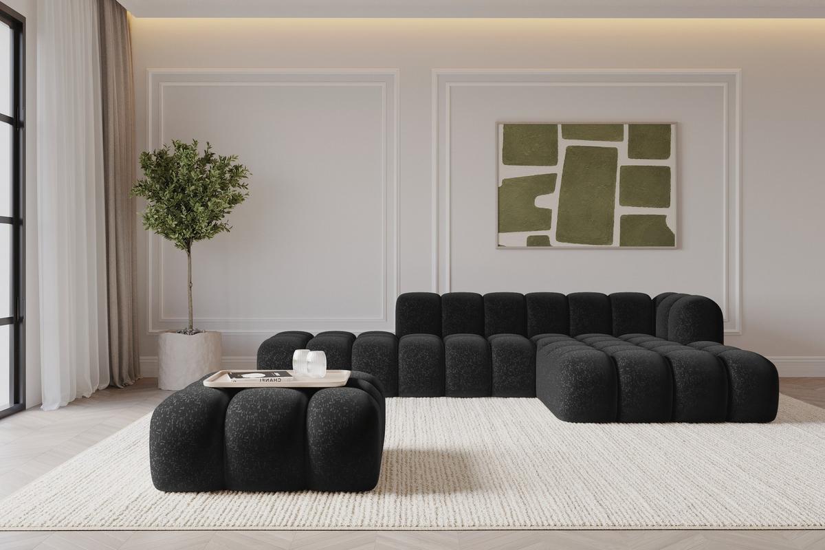 POUF OLEA-PUF 91x87x44 cm Schwarz Velours Modular Sitzhocker - Schwarz, Holzwerkstoff/Kunststoff (91/44/87cm) - ALTDECOR