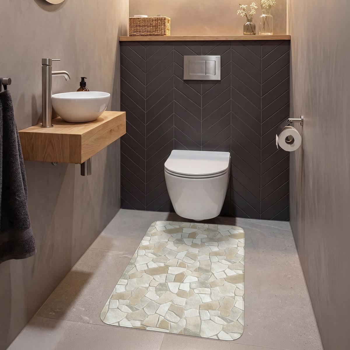 WC-VORLEGER Mosaik - Steine - Beige Toilettenvorleger 60x90 cm - Beige, Textil (60/1cm) - OnlyWow