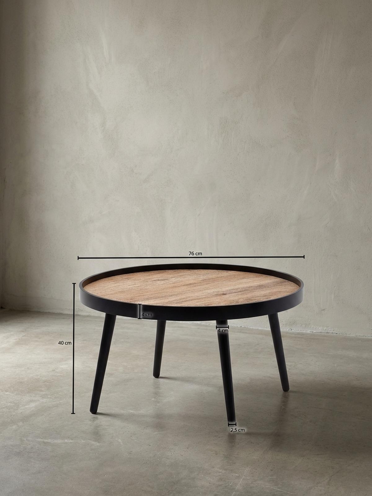 COUCHTISCH in Holzoptik, Rund mit Erhöhtem Rand und Ablagefläche - Schwarz, Holz (76/76/40cm) - KADIMA DESIGN