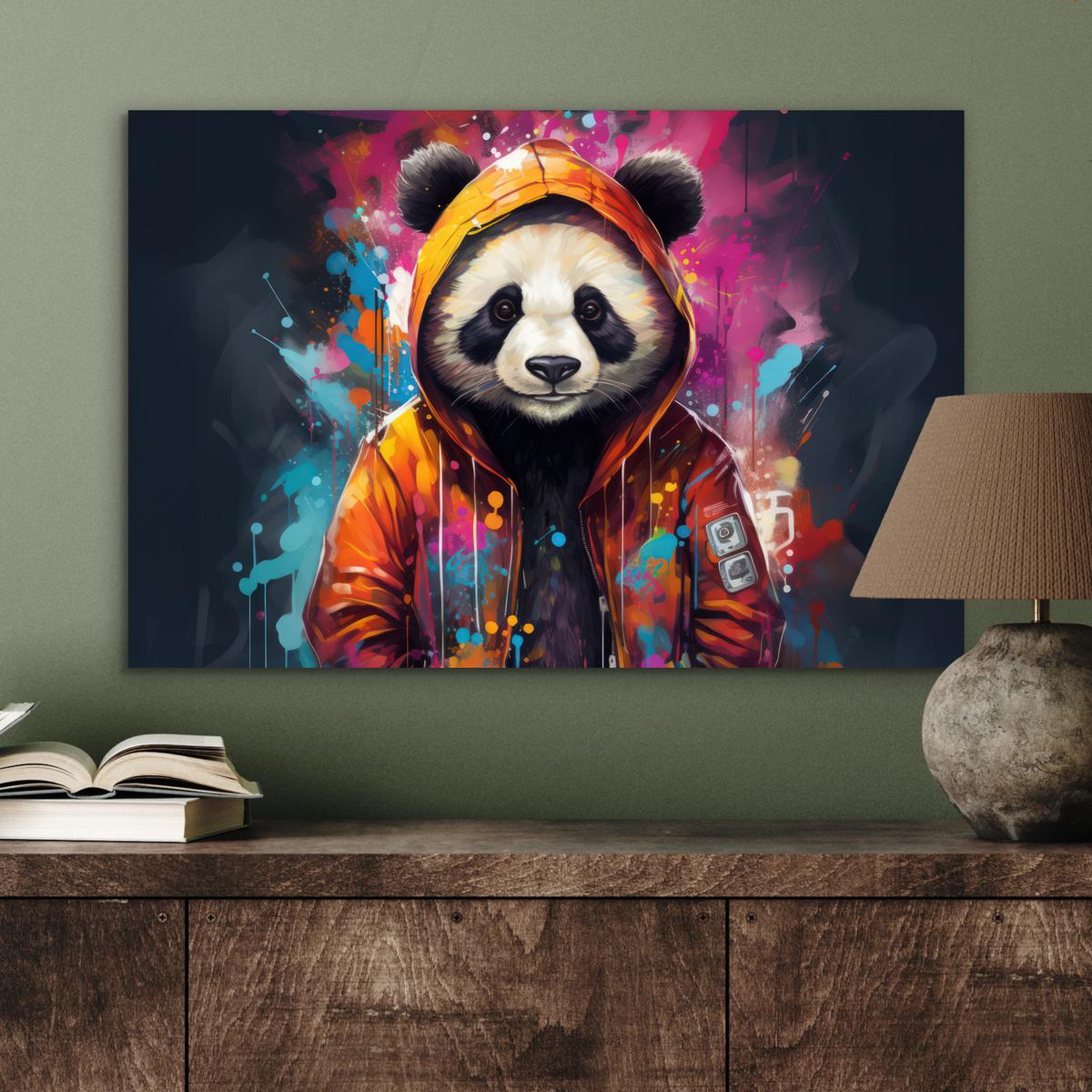METALLBILD Panda - Jacke - Graffiti - Orange Wandbild 60x40 cm - Orange, Metall (60/40cm) - MuchoWow