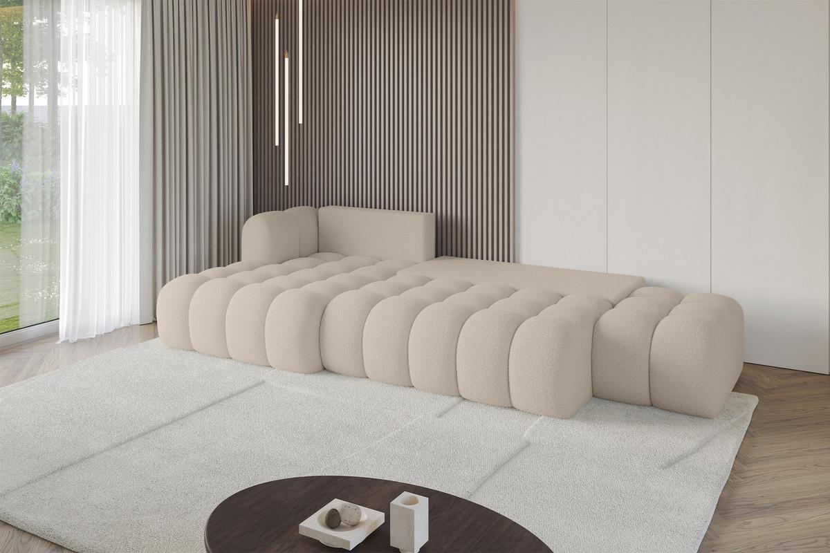 ECKSOFA mit Schlaffunktion Ottomane Links OLEA-L2 321x164x75 Dunkelbeige Bouclé - Hellbraun/Schwarz, Holzwerkstoff/Kunststoff (321/164cm) - ALTDECOR