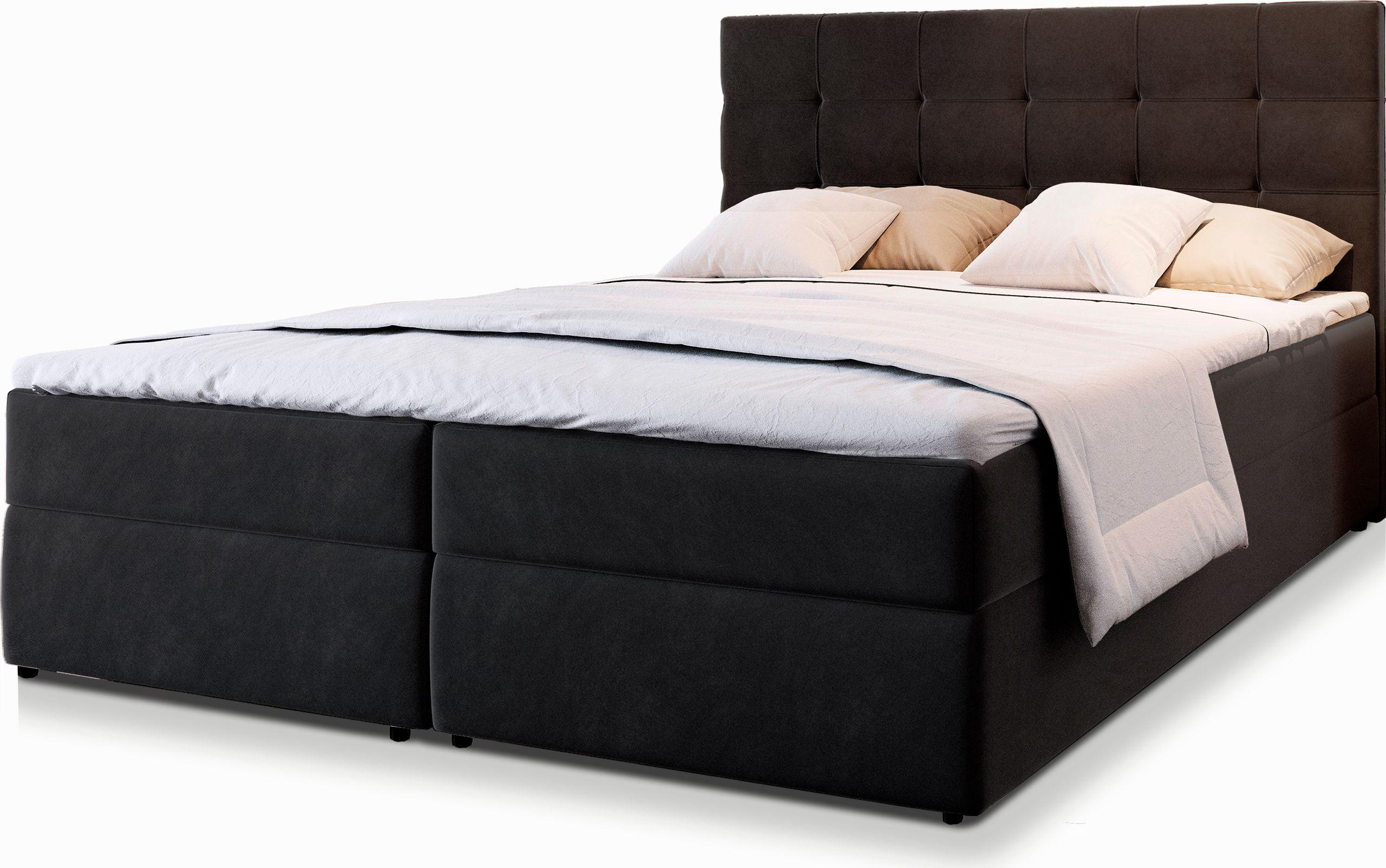 BOXBETT GLOS 180x200 cm mit Matratze und Topper, H2+H3 - Schwarz - Schwarz, Holz (180/200cm) - MASSENO