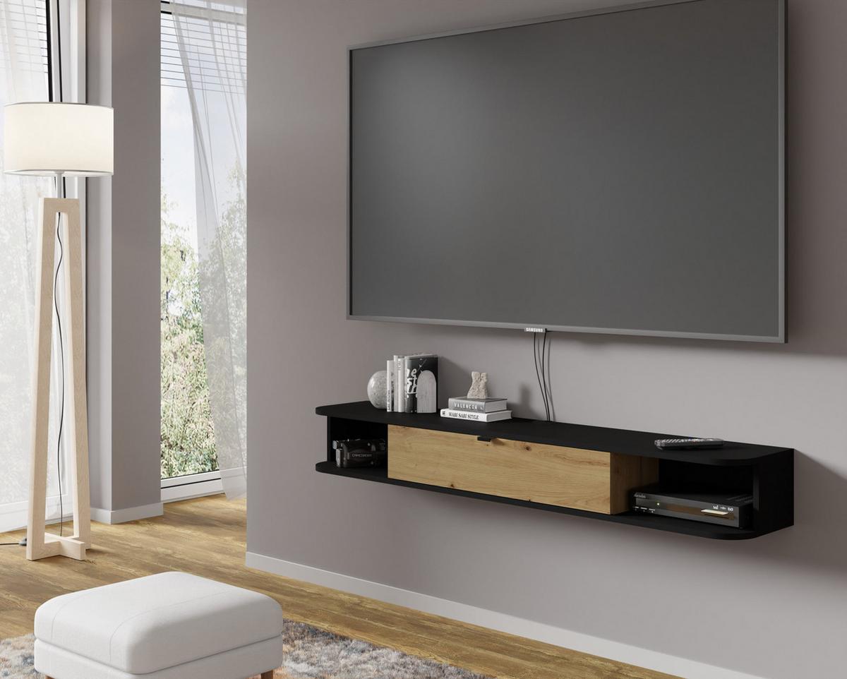 TV LOWBOARD Schwarz, Artisan Eiche 156/20/29 - Schwarz/Eiche Artisan, Holzwerkstoff (156/20/29cm) - RAUMHIRSCH FURNITURE