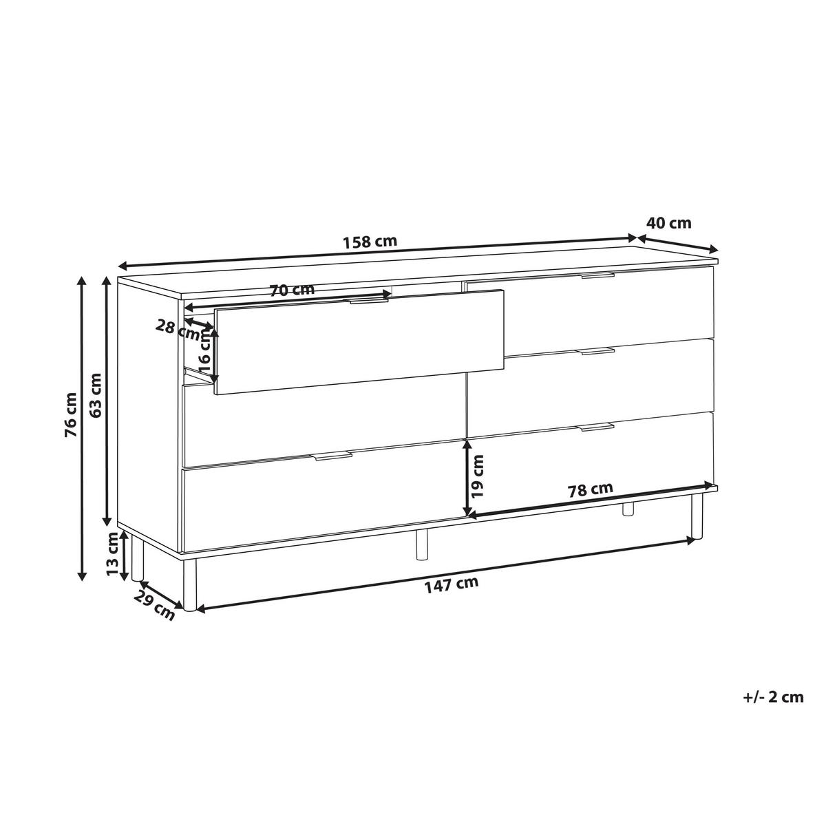 KOMMODE mit 6 Schubladen Weiß Walpole - Weiß, Holzwerkstoff (158/76/40cm) - Beliani