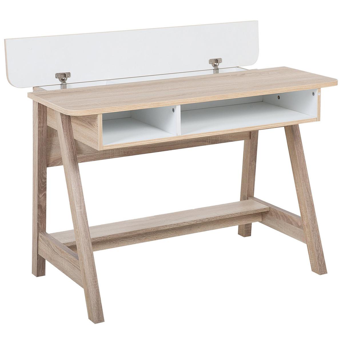 SCHREIBTISCH heller Holzfarbton/weiß 110/60/75 cm Jackson - Weiß, Holzwerkstoff (60/110/75cm) - Beliani