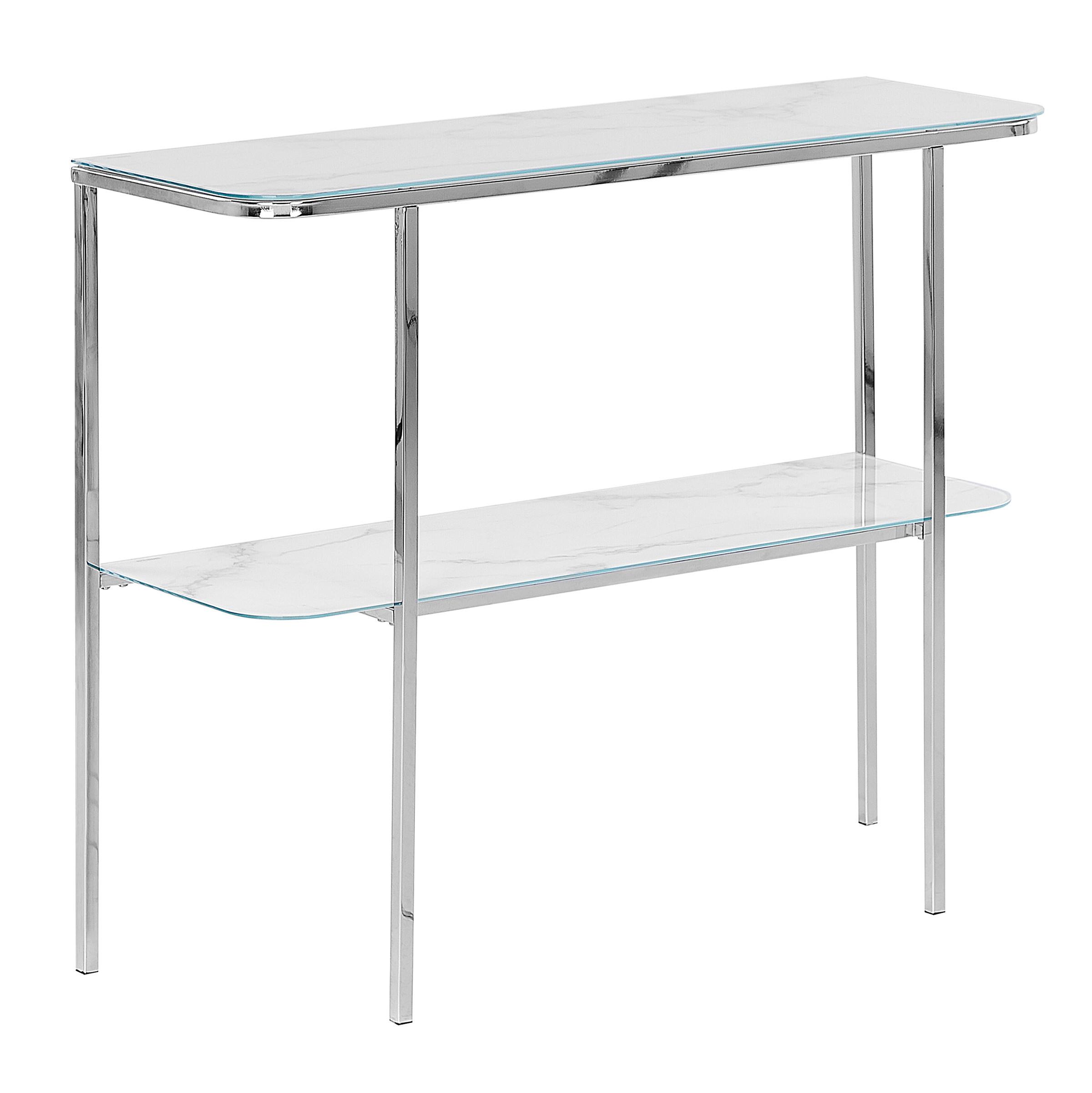 KONSOLENTISCH Marmor Optik weiß/silber Calvert - Silberfarben/Weiß, Glas (35/100/84cm) - Beliani